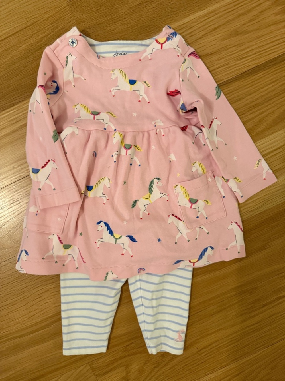 Joules Pink Unicorn Top with Light Blue Stripe Lining